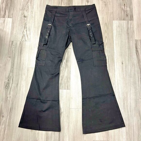 NWOT vintage y2k bondage pants black linen flare cut sz 15 by Girlfriends LA - Picture 1 of 14